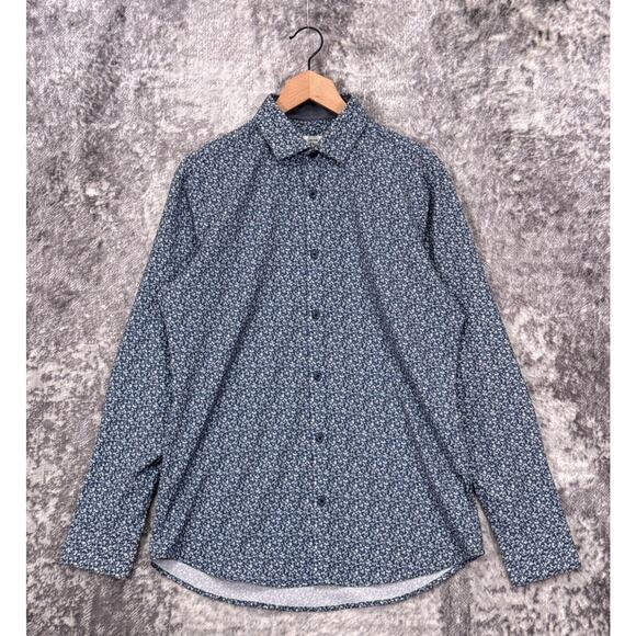 New Mizzen Main Shirt Medium Mens Leeward Trim Fit Blue Floral Performance - Picture 1 of 8